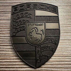 2 Brand New Black Aluminum PORSCHE STUTTGART Emblems Macan Panamera Caye…
